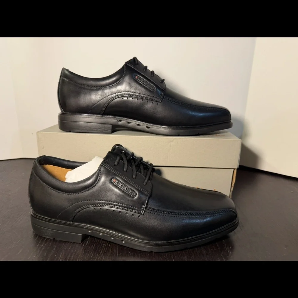 Clarks Un Kendric Way Leather Dress Shoes Black Mens 10.5W (Wide)